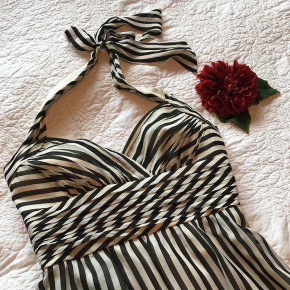 BCBGMaxAzria Dresses & Skirts - BCBGMaxAzria Silk Black White Stripe Halter Dress